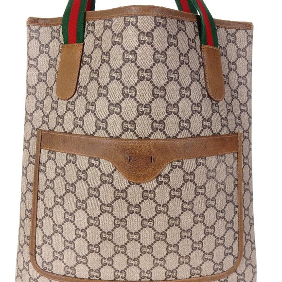 Vintage GUCCI PLUS Supreme Web GG Monogram Canvas Leather Shopper Bag - Picture 11 of 11